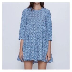 Zara Blue Patterned Mini Dress
